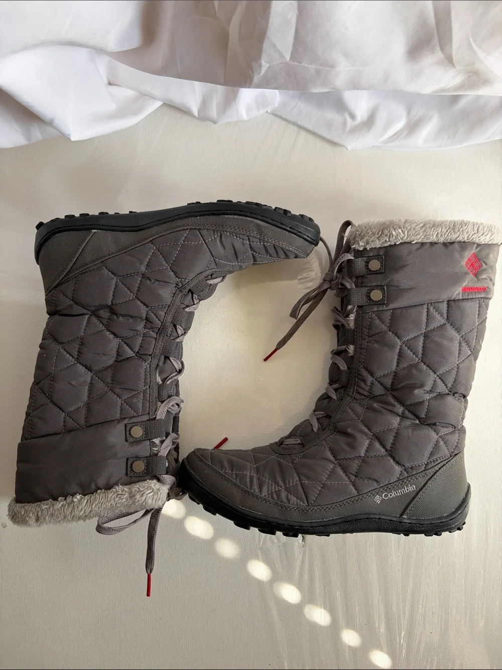 Columbia Omni-Grip Waterproof  Gray Quilted Faux-Fur Trim Winter Boots